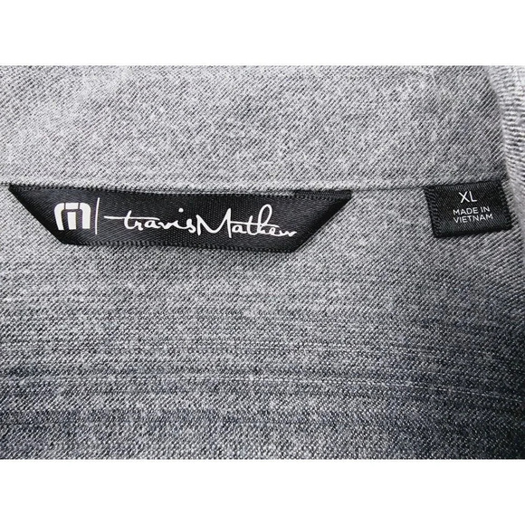 Travis Mathew Size XL Mens Gray Stripe Flannel Long Sleeve Pocket Hem Logo Shirt - Picture 4 of 12